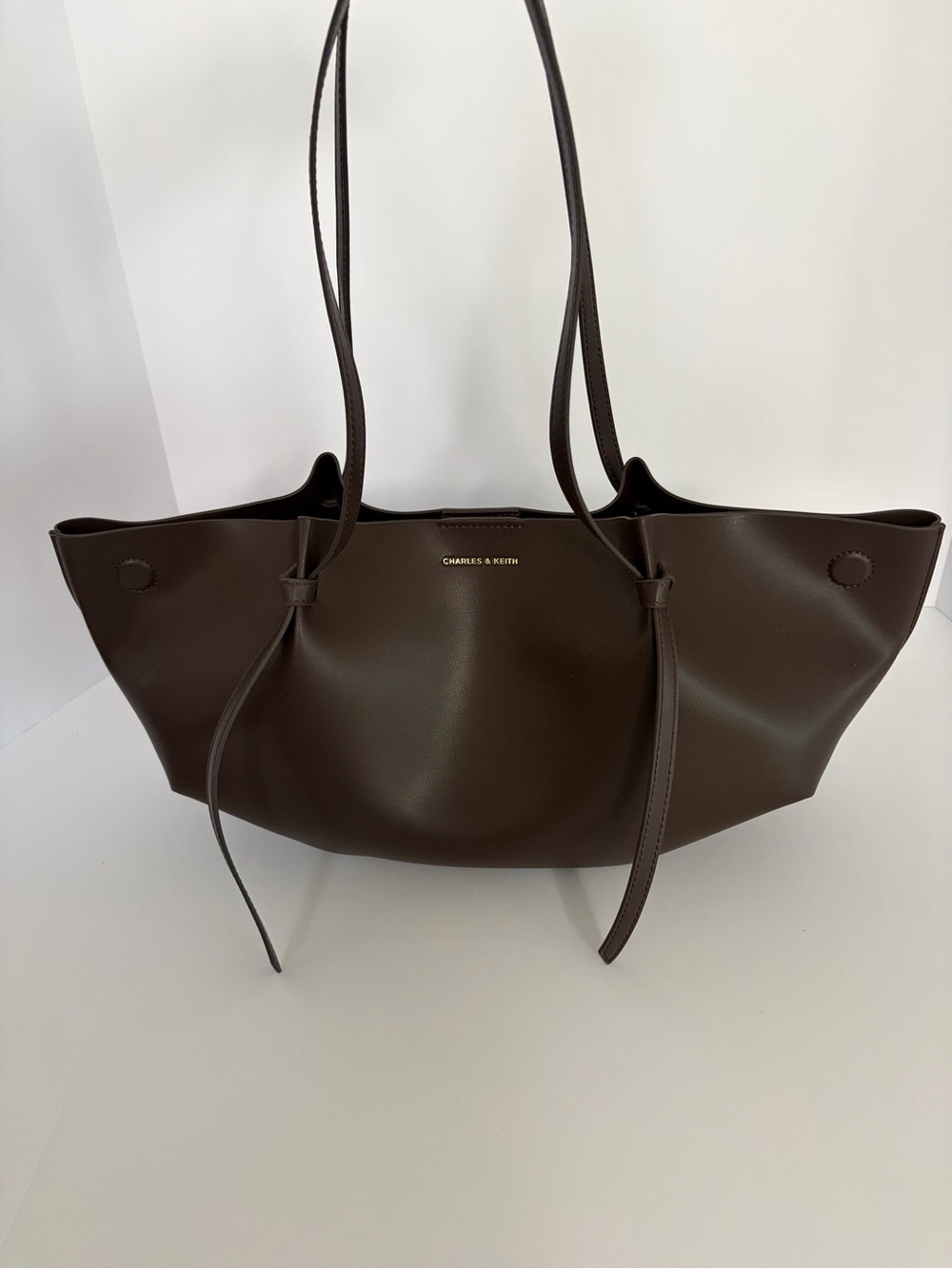 Charles & Keith Calla Espresso Brown Leather-Effect Tote